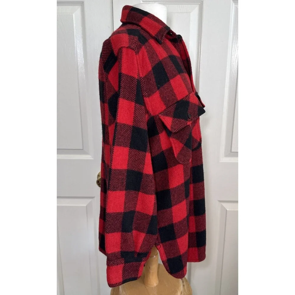 Vintage Men's PENNEY'S TOWNCRAFT Red Plaid Flannel Wool Shirt Sz 15.5 L 40 Chest